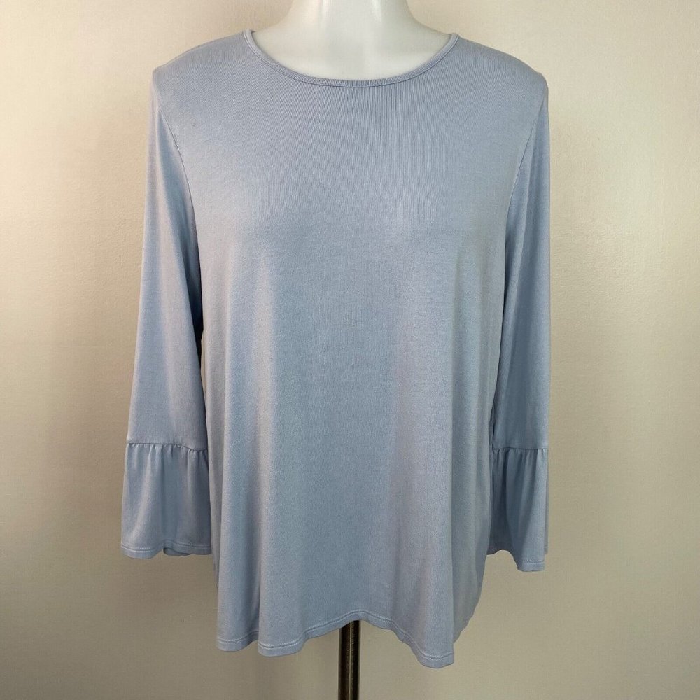J. Jill Top Small Blue Wearever‎ Collection Bell Sleeve Stretch Shirt Women's